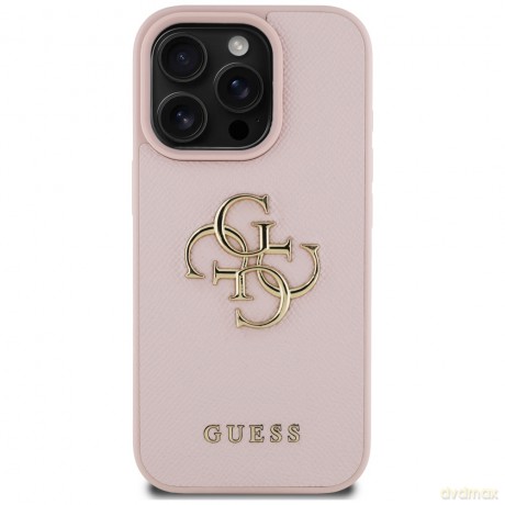 Guess nakładka Hardcase PU Grained Big 4G and Classic Logo do iPhone 16 Pro 6,3"; Różowa