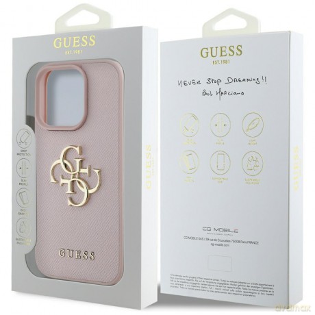 Guess nakładka Hardcase PU Grained Big 4G and Classic Logo do iPhone 16 Pro 6,3"; Różowa