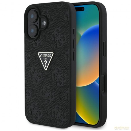 Guess nakładka Hardcase PU Grained Hot Stamp 4G Triangle Metal do iPhone 16 6,1"; Czarna