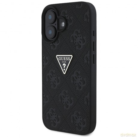 Guess nakładka Hardcase PU Grained Hot Stamp 4G Triangle Metal do iPhone 16 6,1"; Czarna