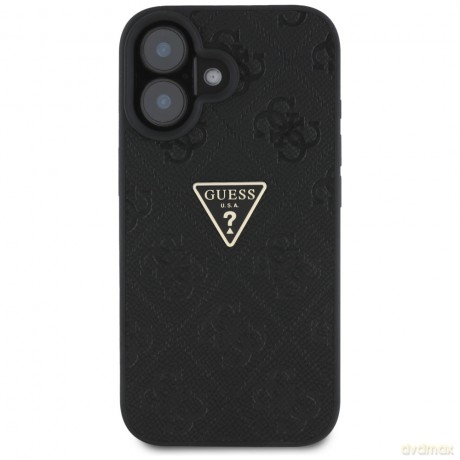 Guess nakładka Hardcase PU Grained Hot Stamp 4G Triangle Metal do iPhone 16 6,1"; Czarna