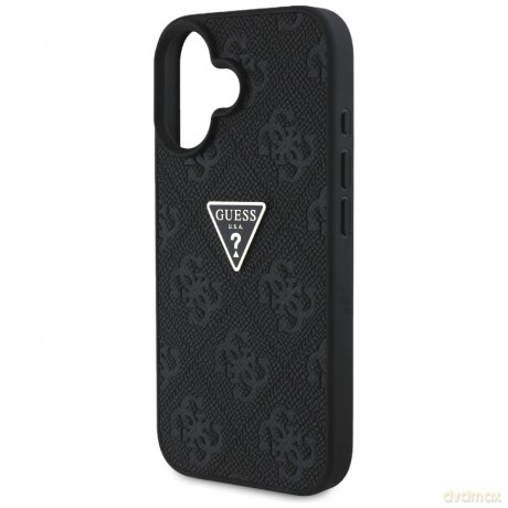 Guess nakładka Hardcase PU Grained Hot Stamp 4G Triangle Metal do iPhone 16 6,1"; Czarna