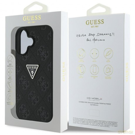 Guess nakładka Hardcase PU Grained Hot Stamp 4G Triangle Metal do iPhone 16 6,1"; Czarna