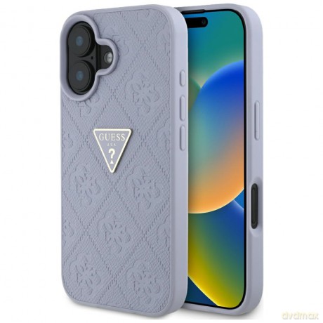 Guess nakładka Hardcase PU Grained Hot Stamp 4G Triangle Metal do iPhone 16 6,1"; Fioletowa