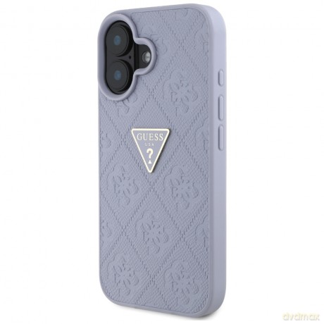 Guess nakładka Hardcase PU Grained Hot Stamp 4G Triangle Metal do iPhone 16 6,1"; Fioletowa