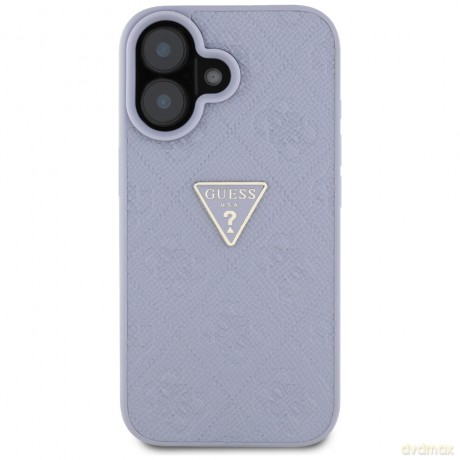 Guess nakładka Hardcase PU Grained Hot Stamp 4G Triangle Metal do iPhone 16 6,1"; Fioletowa