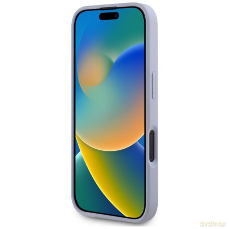 Guess nakładka Hardcase PU Grained Hot Stamp 4G Triangle Metal do iPhone 16 6,1"; Fioletowa