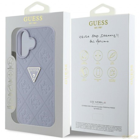 Guess nakładka Hardcase PU Grained Hot Stamp 4G Triangle Metal do iPhone 16 6,1"; Fioletowa