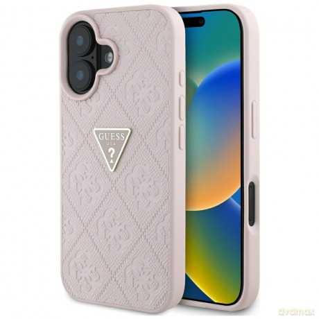 Guess nakładka Hardcase PU Grained Hot Stamp 4G Triangle Metal do iPhone 16 6,1"; Różowa