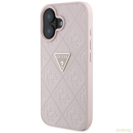 Guess nakładka Hardcase PU Grained Hot Stamp 4G Triangle Metal do iPhone 16 6,1"; Różowa