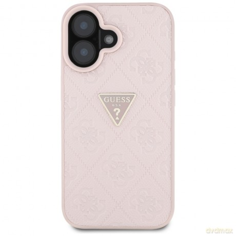 Guess nakładka Hardcase PU Grained Hot Stamp 4G Triangle Metal do iPhone 16 6,1"; Różowa