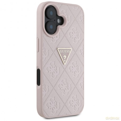 Guess nakładka Hardcase PU Grained Hot Stamp 4G Triangle Metal do iPhone 16 6,1"; Różowa