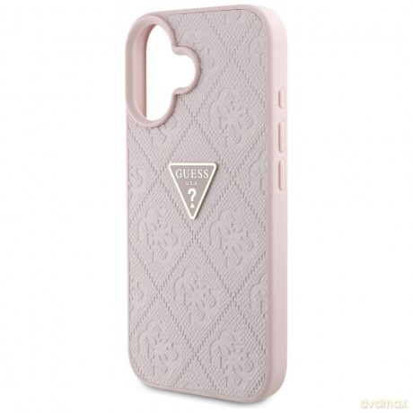 Guess nakładka Hardcase PU Grained Hot Stamp 4G Triangle Metal do iPhone 16 6,1"; Różowa