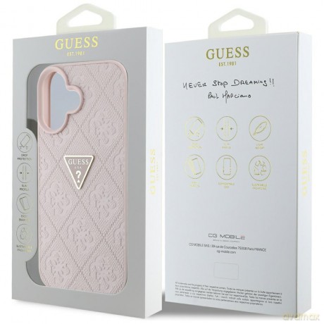 Guess nakładka Hardcase PU Grained Hot Stamp 4G Triangle Metal do iPhone 16 6,1"; Różowa