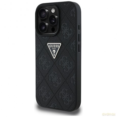 Guess nakładka Hardcase PU Grained Hot Stamp 4G Triangle Metal do iPhone 16 Pro 6,3"; Czarna