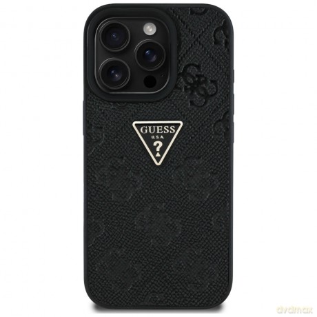 Guess nakładka Hardcase PU Grained Hot Stamp 4G Triangle Metal do iPhone 16 Pro 6,3"; Czarna