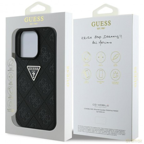 Guess nakładka Hardcase PU Grained Hot Stamp 4G Triangle Metal do iPhone 16 Pro 6,3"; Czarna