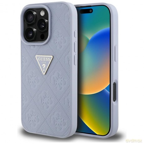 Guess nakładka Hardcase PU Grained Hot Stamp 4G Triangle Metal do iPhone 16 Pro 6,3"; Fioletowa