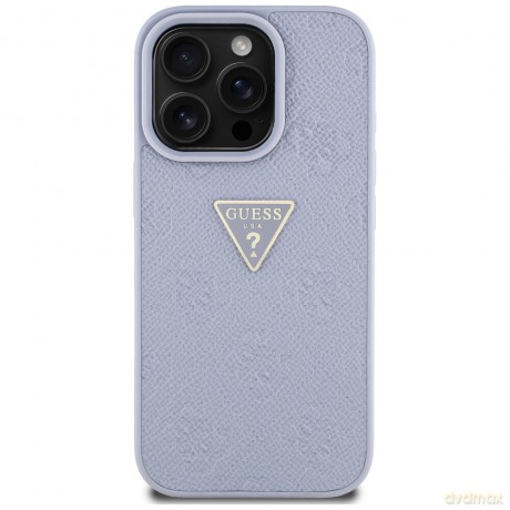 Guess nakładka Hardcase PU Grained Hot Stamp 4G Triangle Metal do iPhone 16 Pro 6,3"; Fioletowa