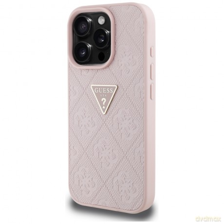 Guess nakładka Hardcase PU Grained Hot Stamp 4G Triangle Metal do iPhone 16 Pro 6,3"; Różowa