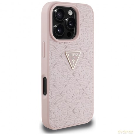 Guess nakładka Hardcase PU Grained Hot Stamp 4G Triangle Metal do iPhone 16 Pro 6,3"; Różowa