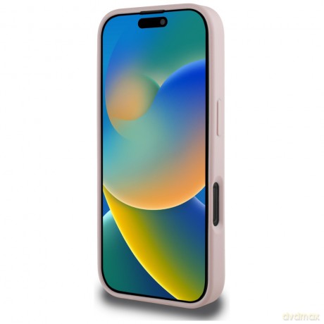 Guess nakładka Hardcase PU Grained Hot Stamp 4G Triangle Metal do iPhone 16 Pro 6,3"; Różowa