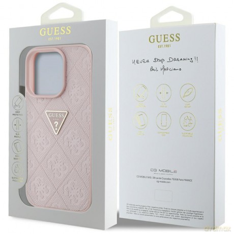 Guess nakładka Hardcase PU Grained Hot Stamp 4G Triangle Metal do iPhone 16 Pro 6,3"; Różowa