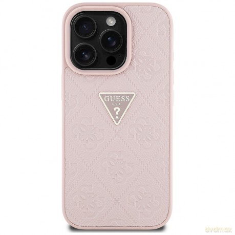Guess nakładka Hardcase PU Grained Hot Stamp 4G Triangle Metal do iPhone 16 Pro 6,3"; Różowa
