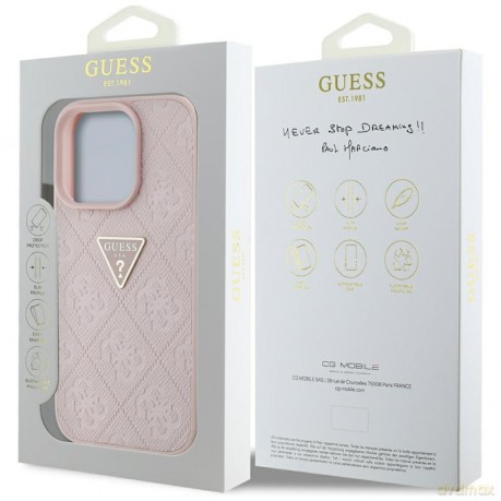 Guess nakładka Hardcase PU Grained Hot Stamp 4G Triangle Metal do iPhone 16 Pro 6,3"; Różowa