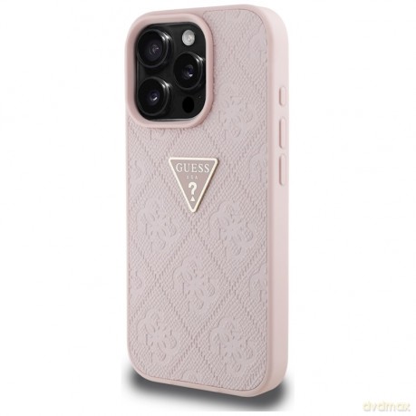 Guess nakładka Hardcase PU Grained Hot Stamp 4G Triangle Metal do iPhone 16 Pro 6,3"; Różowa