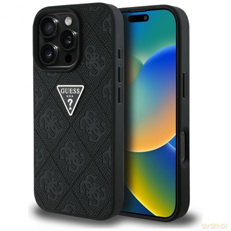 Guess nakładka Hardcase PU Grained Hot Stamp 4G Triangle Metal do iPhone 16 Pro Max 6,9"; Czarna