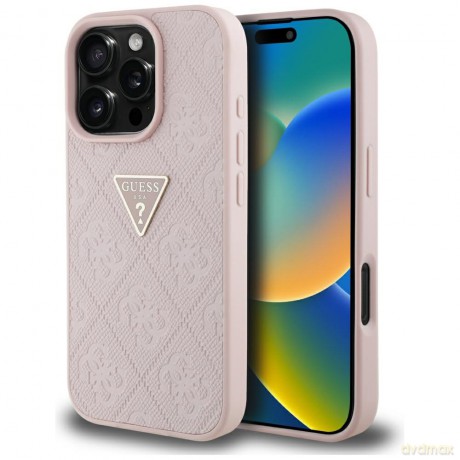 Guess nakładka Hardcase PU Grained Hot Stamp 4G Triangle Metal do iPhone 16 Pro Max 6,9"; Różowa