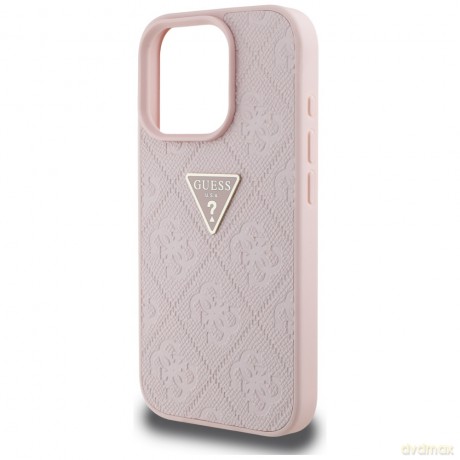 Guess nakładka Hardcase PU Grained Hot Stamp 4G Triangle Metal do iPhone 16 Pro Max 6,9"; Różowa