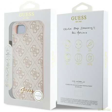 Guess Nakładka HC MagSafe 4G PU Script Logo do iPhone 16e Różowa
