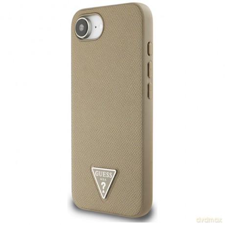 Guess Nakładka HC MagSafe Grained PU Triangle Logo do iPhone 16e Brązowa