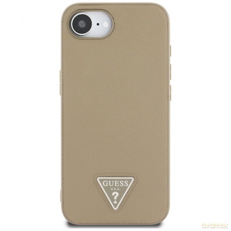 Guess Nakładka HC MagSafe Grained PU Triangle Logo do iPhone 16e Brązowa