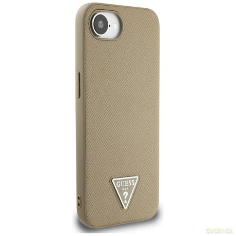Guess Nakładka HC MagSafe Grained PU Triangle Logo do iPhone 16e Brązowa