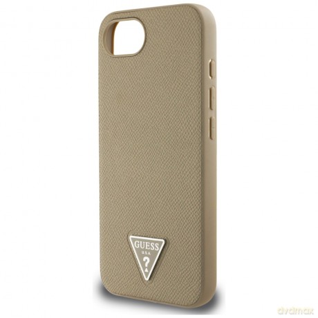 Guess Nakładka HC MagSafe Grained PU Triangle Logo do iPhone 16e Brązowa