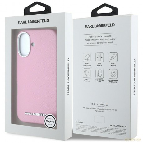 Karl Lagerfeld nakładka Hardcase MagSafe FW Saffiano Metal Logo do iPhone 16 6,1"; Różowa