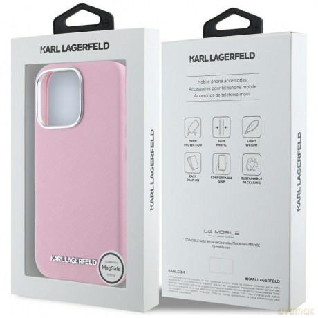 Karl Lagerfeld nakładka Hardcase MagSafe FW Saffiano Metal Logo do iPhone 16 Pro 6,3"; Różowa