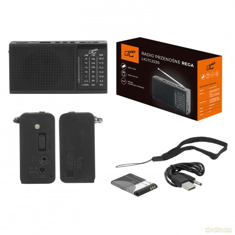 LTC przenośne radio REGA, USB, TF, AUX, mini latarka LED, czarne