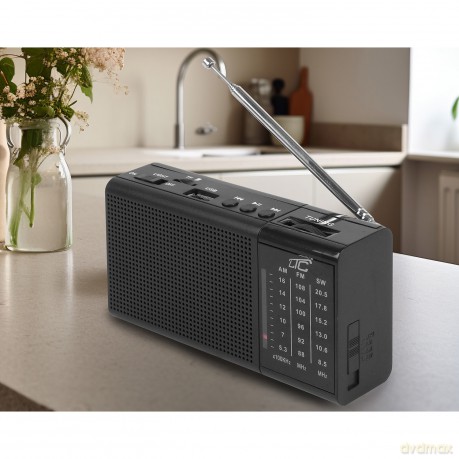 LTC przenośne radio REGA, USB, TF, AUX, mini latarka LED, czarne