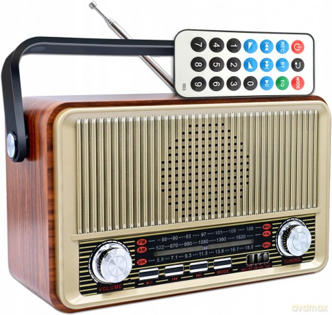 LTC przenośne radio retro RABA, pilot, Bluetooth, FM, USB, SD, AUX, brązowe