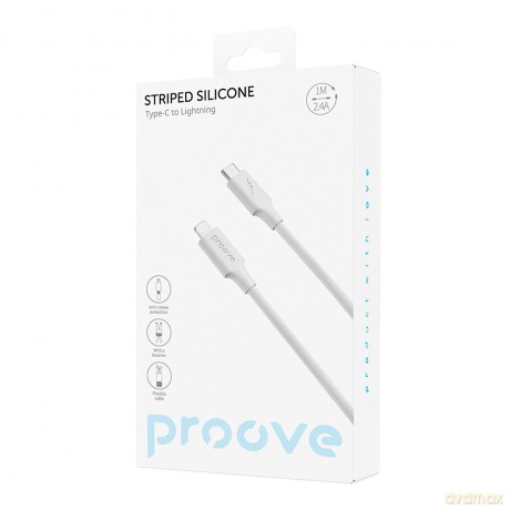 Proove kabel Striped Silicone USB-C - Lightning 1m 3A biały