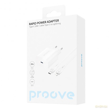 Proove ładowarka sieciowa Rapid 20W USB-C + kabel USB-C - Lightning 27W biała