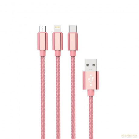 Setty kabel 3w1 USB - Lightning + USB-C + microUSB 1,0 m 2A KNA-MLC-1.2215 różowe złoto