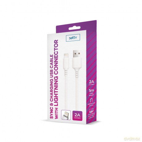 Setty kabel USB - Lightning 1,0 m 2A biały NEW