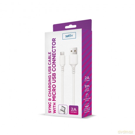 Setty kabel USB - microUSB 1,0 m 2A biały NEW