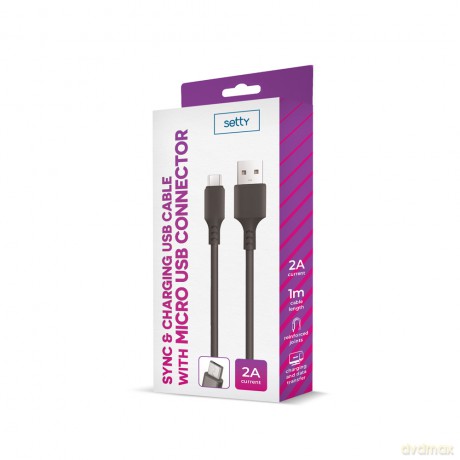 Setty kabel USB - microUSB 1,0 m 2A czarny NEW