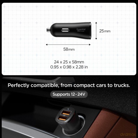 Spigen Ładowarka samochodowa Essential EV302 2-Port 30W Czarna